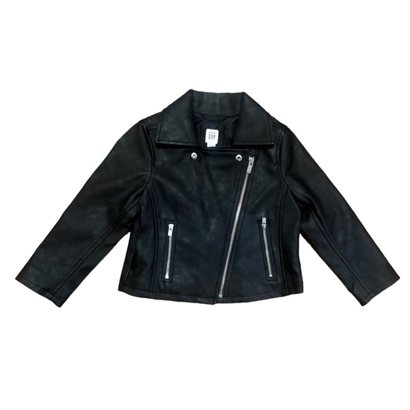 Gap faux leather black moto jacket, 3T - Picture 2 of 7
